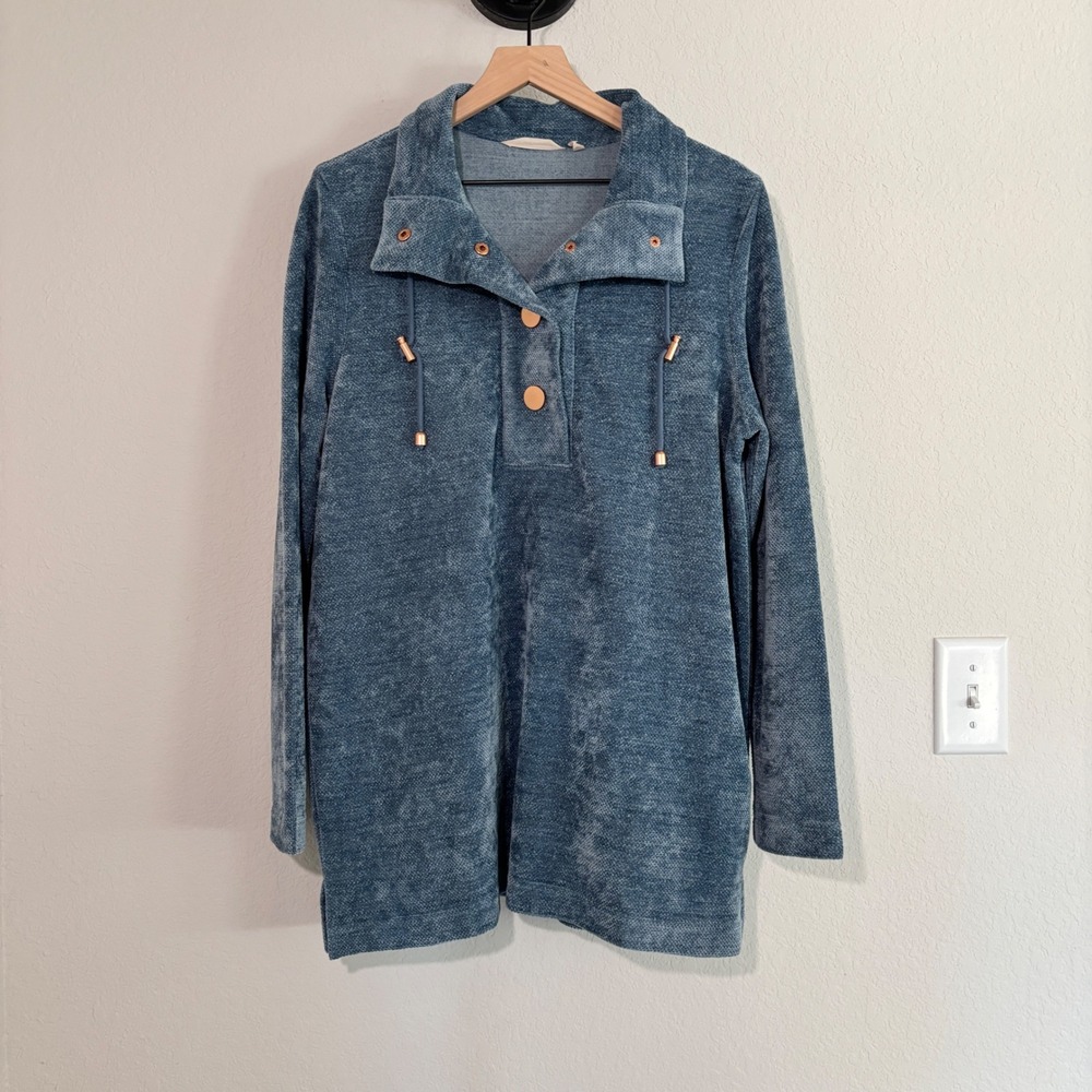 Soft Surroundings Tunic Top L Chenille Texture Blue Cozycore Loungewear